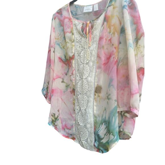 Chicos Diffused Floral Lynelle Top. Size-2 - Picture 3 of 8